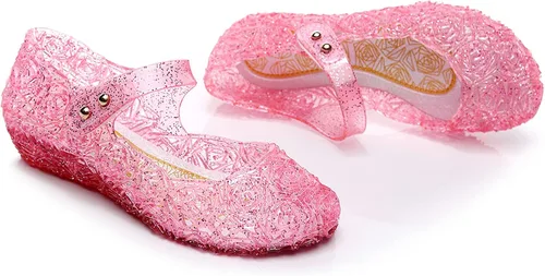 Vista 8 de OMGard Zapatos de gelatina para niñas, sandalias de cumpleaños de princesa de reina de la nieve para niñas pequeñas, sandalias azules con purpurina