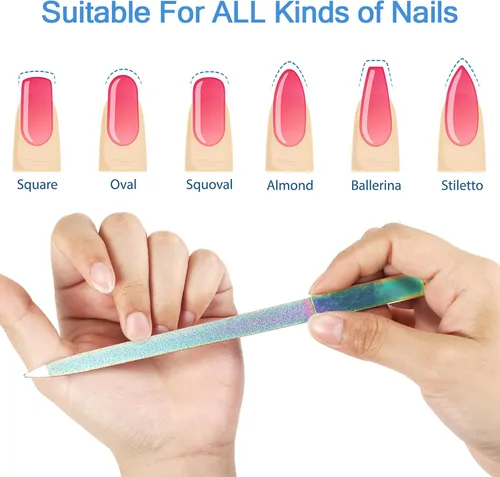 Vista 4 de Mudder Juego de 3 limas de uñas de diamante para mujeres y hombres, acero inoxidable, metal, zafiro, doble cara, limadores de uñas de los pies