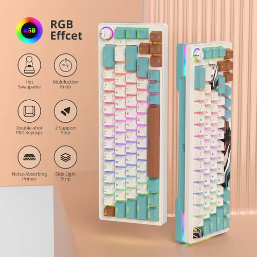 Vista 2 de Guffercty kred Teclado 65% intercambiable en caliente, teclado mecánico para juegos de 68 teclas con cable con teclas de flecha de perilla