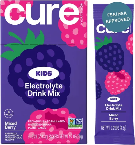 Vista 10 de Cure Hydration - Mezcla de bebida de electrolitos para niños Fórmula rehidratante pediátrica a base de plantas Sin azúcar añadida, FSA-HSA, sin
