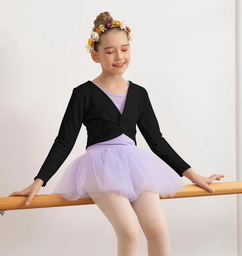Vista 5 de BAKPH Leotardos de ballet para niñas para bailar con espalda hueca, parte delantera brillante, cintura y espalda de malla