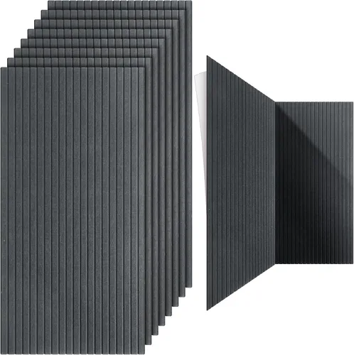 Vista 9 de Paquete de 10 paneles acústicos de pared de 47 x 24 pulgadas, grandes paneles autoadhesivos de absorción de sonido para el hogar, dormitorio, sala