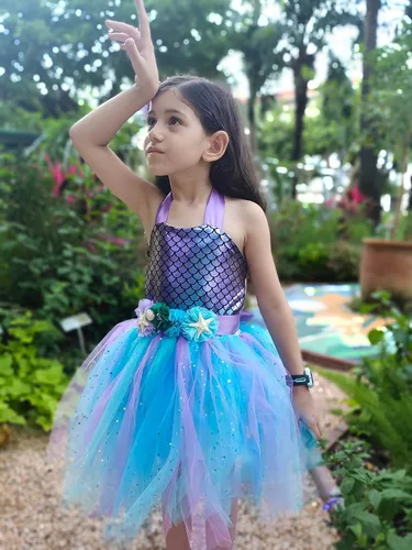 Vista 3 de Davsolly Mermaid Dress for Girls Mermaid Birthday Outfit with Mermaid Belt Flower Hair Clip for Halloween Birthday Party