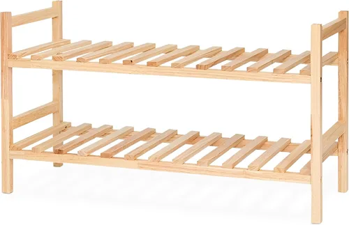Vista 10 de PJ Wood Organizador apilable de madera para almacenamiento de armarios, estantes de entrada, armario escalonado para zapatos, capacidad de 6 pares