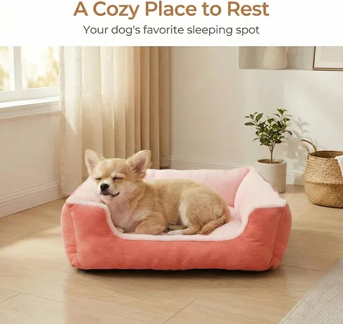Vista 7 de Cama pequeña para perros de 18 pulgadas para perros extra pequeños, cama rectangular suave para cachorros con superficie de felpa, cama lavable