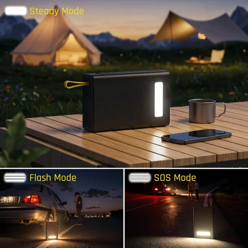 Vista 6 de POPULO Arrancador de coche con compresor de aire, caja de refuerzo portátil de 12 V 59.2 Wh con inflador digital de neumáticos de 150 PSI
