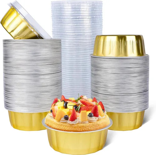 Vista 94 de Beasea Disposable Ramekins with Lids, 50 Pack 8oz 235ml Aluminum Foil Baking Cups with Lids, Aluminum Creme Brulee Ramekins Muffin Cupcake Pudding