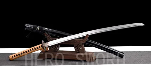Vista 5 de Espada Katana de combate real hecha a mano, espada samurái afilada de espiga completa, acero de Damasco, acero 1095, cuchillos de acero templado T10