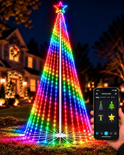 Vista 10 de Árbol de Navidad inteligente para exteriores de 9 pies con control de aplicación