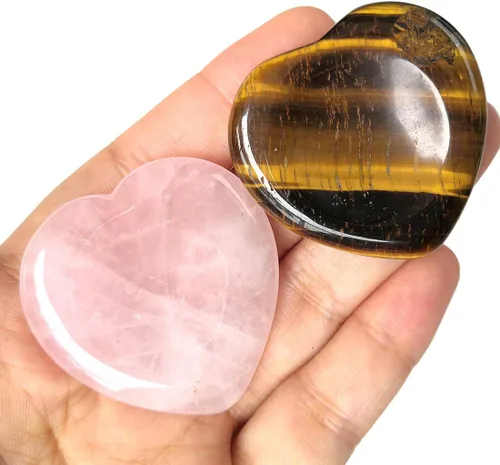 Vista 18 de 2 piedras de corazón preocupadas por la ansiedad, bolsillo en la palma del pulgar, meditación de energía positiva, cristal curativo de chakras, 7