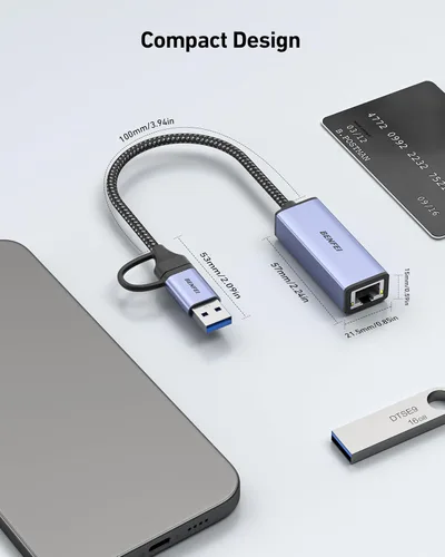 Vista 6 de BENFEI Adaptador USB 3.0 a Ethernet, Adaptador USB C a RJ45 de LAN Gigabit (1000Mbps), Compatible con MacBook/Pro/Air, Surface Pro, Windows