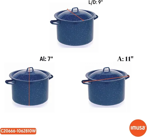Vista 8 de IMUSA USA C20666-1062810W - Olla de acero esmaltada moteada con tapa, 4 cuartos de galón, azul