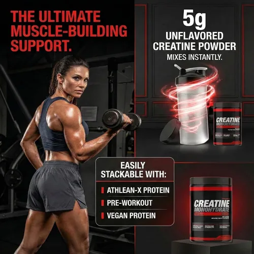 Vista 5 de ATHLEAN-X X-CREATINE - Polvo de monohidrato de creatina micronizada pura, apoya la fuerza muscular, la potencia y la recuperación, sin gluten, sin