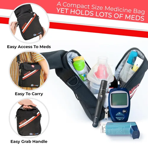 Vista 5 de PracMedic Bags Bolsa de medicina de viaje, bolsas de primeros auxilios vacías o Epipen estuche de transporte para bolígrafos de insulina, botellas