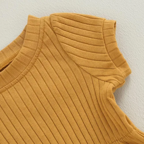 Vista 13 de Traje de verano para niña pequeña, de manga corta, acanalado, overol liso, pantalones cortos, ropa para recién nacidos