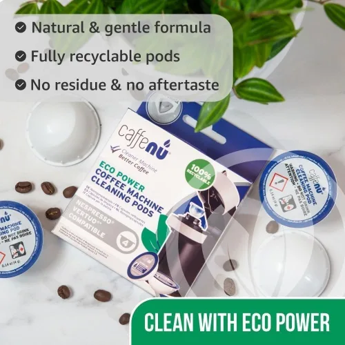 Vista 5 de Kit de descalcificación y limpieza compatible con Nespresso. 2 botellas de solución descalcificadora Nespresso Vertuo. 4 cápsulas de limpieza