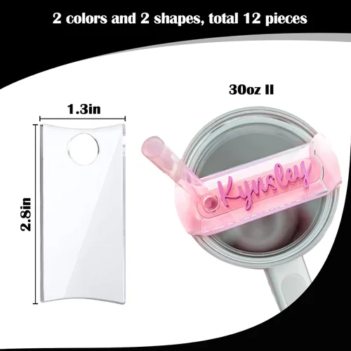 Vista 2 de Vodolo Placa de identificación para vasos Stanley de 30 onzas, 12 unidades de placa acrílica personalizada con nombre en blanco compatible