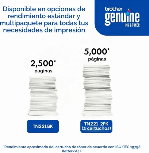 Vista 6 de Cartucho de tóner Brother TN221BK, tóner negro de repuesto, rendimiento de hasta 2,500 páginas, cartucho de reposición Amazon Dash, TN221