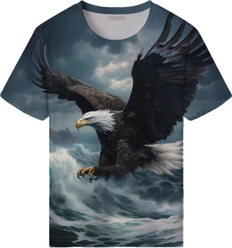 Vista 2 de Camiseta de verano para hombre, diseño de águila, animal, retro, con estampado de águila