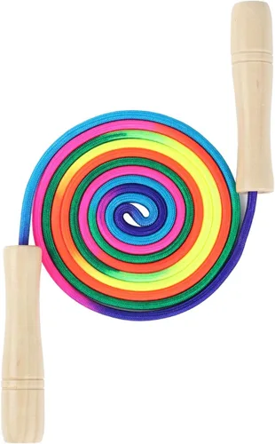 Vista 4 de Cuerda de saltar para niños, cuerda de saltar ajustable de algodón de 8.5 pies con mango de madera para niños y niñas, ejercicio al aire libre