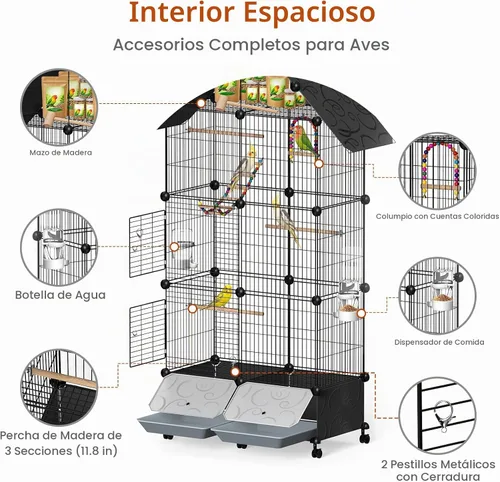 Vista 5 de Jaula grande para pájaros con bandeja extraíble para periquitos, cacatúas