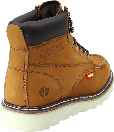 Vista 3 de CACTUS 3611M - Botas de trabajo de piel nobuck de 6 pulgadas con cuello acolchado y plantilla de esponja, cómodas, ligeras, construcción Goodyear
