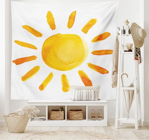 Vista 2 de Ambesonne Tapiz grunge, ilustración de sol, pincel de acuarela, estilo de pintura, imagen de sala de juegos, decoración de tela para colgar