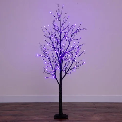 Vista 16 de Nearly Natural Árbol de otoño artificial de ramita negra preiluminado de 6 pies con 300 luces LED naranjas y moradas
