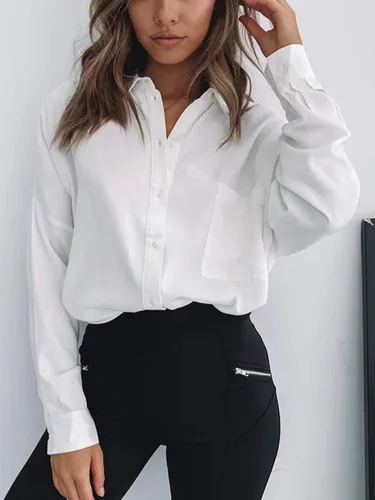 Vista 3 de Just Quella Camisa de gran tamaño con cuello abotonado blanco para mujer, Blanco