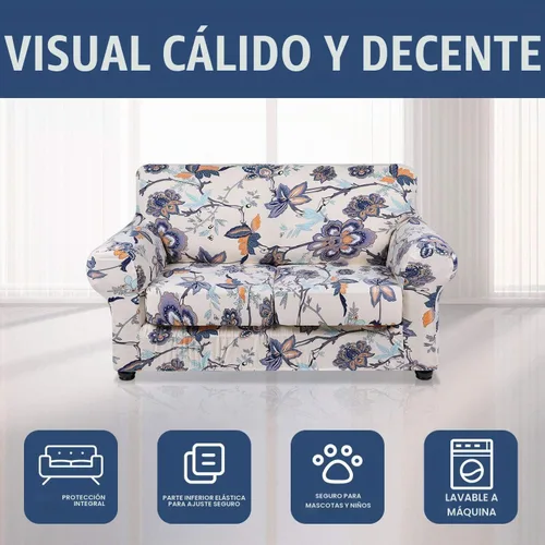 Vista 6 de hyha Funda para sofá, fundas para sofá biplaza, diseño floral, elásticas, estampadas, 3 piezas, fundas para sofá de 2 cojines separados, protector