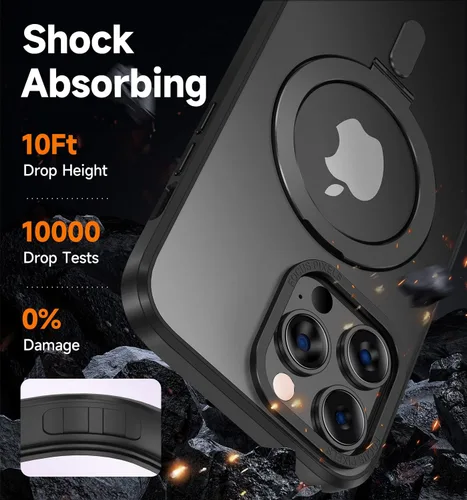 Vista 5 de MAGIC JOHN Funda para iPhone 12 Pro Max [compatible con Magsafe] [con soporte de metal magnético] [a prueba de golpes de grado militar]