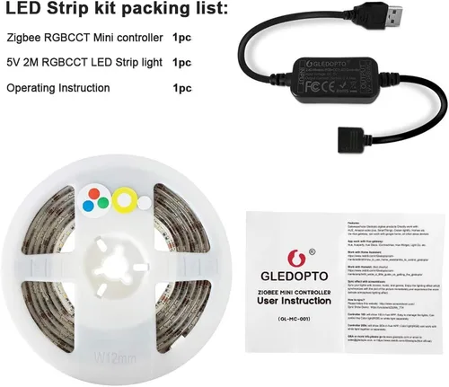 Vista 8 de GLEDOPTO Zigbee RGBCCT - Tira de luz LED USB de 6.6 ft, compatible con dispositivo Zigbee Zll Link, control de voz Amazon Alexa Echo, tira de luz