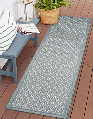 Vista 35 de Liora Manne Carmel - Alfombra tejida de perfil bajo de fácil cuidado para interiores y exteriores, color aguamarina, 6 pies 6 pulgadas x 9 pies 4