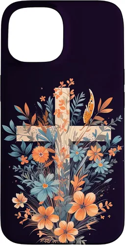 Vista 6 de Boho Floral Christian Cross Jesus God Wild Flower Women Case for iPhone 16