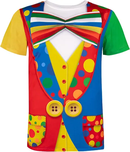 Vista 5 de Funny World Camisetas de payaso para hombre, disfraz de circo de manga corta con gráfico