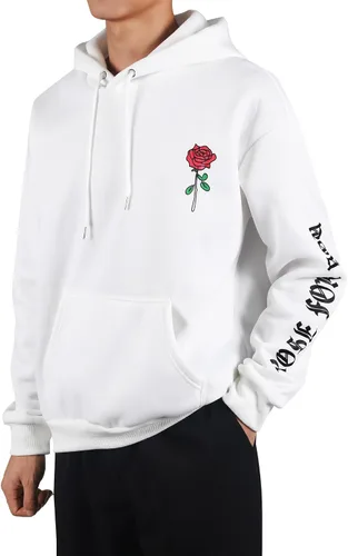Vista 6 de ZAFUL Sudadera con capucha de forro polar unisex con estampado de letras rosas y bolsillo de canguro para hombre