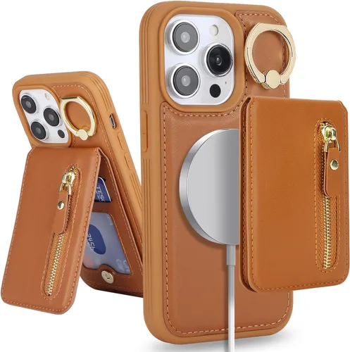 Vista 12 de para iPhone 14 Funda con soporte magnético Magsafe compatible, llavero de cuero PU plegable con soporte desmontable, funda tipo cartera 2-en-1