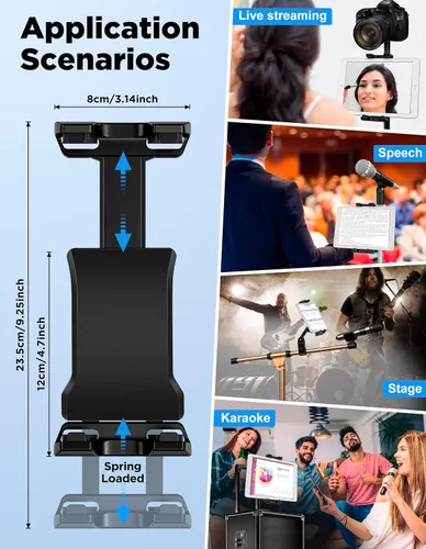 Vista 7 de Soporte para tablet para soporte de micrófono con clip de banco de energía, soporte ajustable para iPad/iPhone para soporte de música, compatible