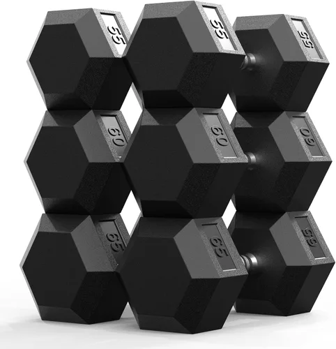 Vista 14 de Dumbbell Set 45-550lb, Rubber Encased, Strength Training Home Gym PAPABABE Complete & Durable Cast Iron Core Odorless PVC Antiroll Hex