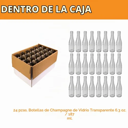 Vista 2 de Botellas transparentes de champaña de 6.3 oz, 24 unidades por caja.