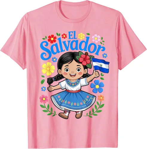 Vista 36 de Camiseta de estilo tradicional floral para niña con la bandera de El Salvador