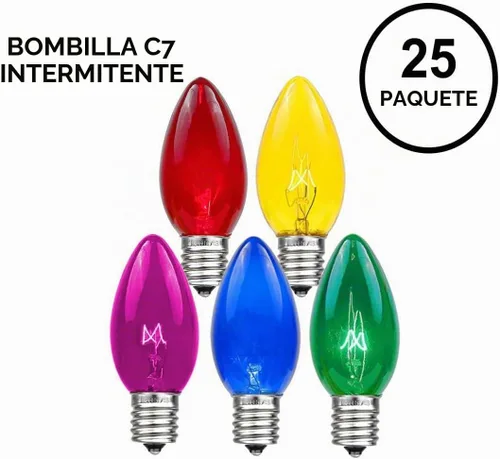 Vista 2 de Paquete de 25 focos de repuesto para cadena de luces de Navidad para exterior, 7 vatios, de Novelty Lights Multi