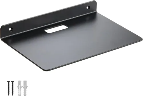 Vista 13 de Pequeño estante flotante – 6 pulgadas, soporte de pared de metal negro, estantes flotantes de pared para router, cámara, plantas, baño, cocina