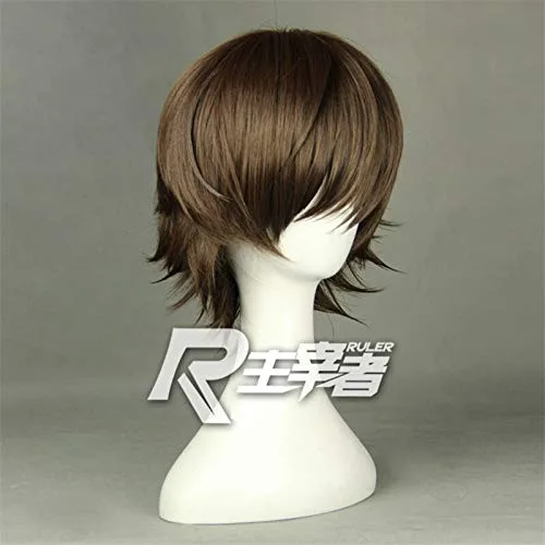 Vista 2 de Peluca de anime Cosplay Anime Kakegurui Compulsivo Jugador Cosplay Pelucas Suzui Ryota Marrón Corto Fibra Resistente al Calor Peluca
