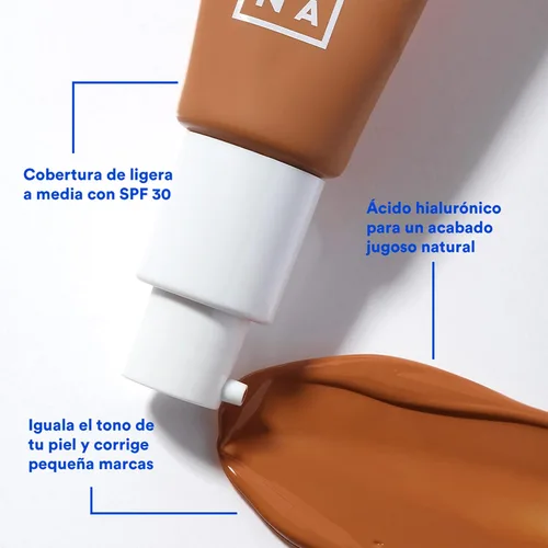 Vista 4 de 3INA The Tinted Moisturizer SPF 30 - Hidratante facial teñido para mujeres con ácido hialurónico - Base de cobertura ligera a media - 613 - 1.01 oz
