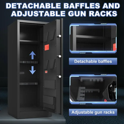 Vista 6 de Marcree Caja fuerte para armas 8-10, caja fuerte para rifles y pistolas, gabinetes de armas para rifles y escopetas, seguro para rifle con doble