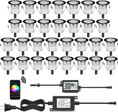 Vista 40 de Kits de luces LED empotrables para cubierta con carcasa protectora, iluminación LED de paisaje al aire libre IP67 impermeable, CC 12 V de bajo Azul