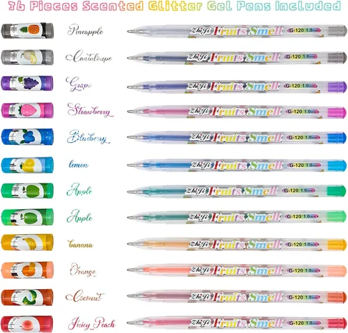 Vista 2 de Yexiya 72 bolígrafos de gel perfumados con purpurina multicolor, divertidos y lindos bolígrafos perfumados de frutas para artes, manualidades