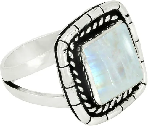 Vista 2 de Anillos hechos a mano para mujer, anillos de piedras preciosas para mujer, anillos cuadrados de piedra para mujer, anillos chapados en plata