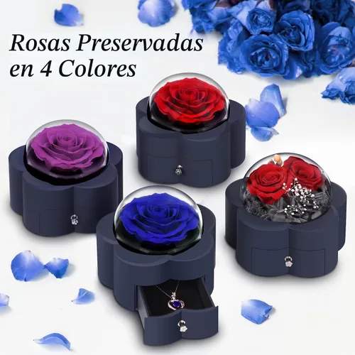 Vista 7 de Rosa preservada con collar de corazón, regalo de flor eterna para mamá, esposa, novia, mujer, perfecto para el día de San Valentín, cumpleaños, Azul